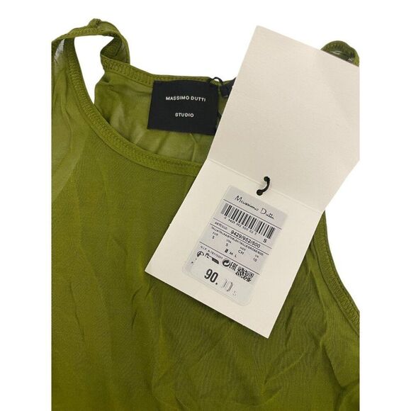 Massimo Dutti STUDIO Womens Silk Tank Top Shirt S Green Semi-Sheer 9429/952 NWT - Picture 4 of 8
